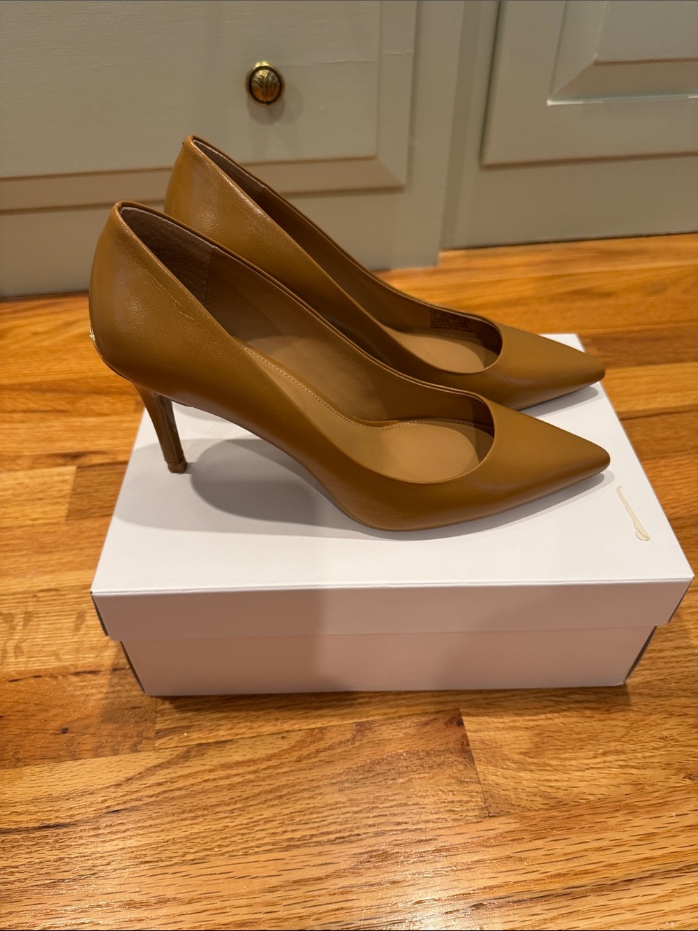 Calvin Klein Tan Pointed-Toe Leather Pumps